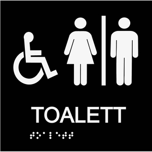 Informationsskylt med blindskrift och taktila symboler för tillgänglig vägledning